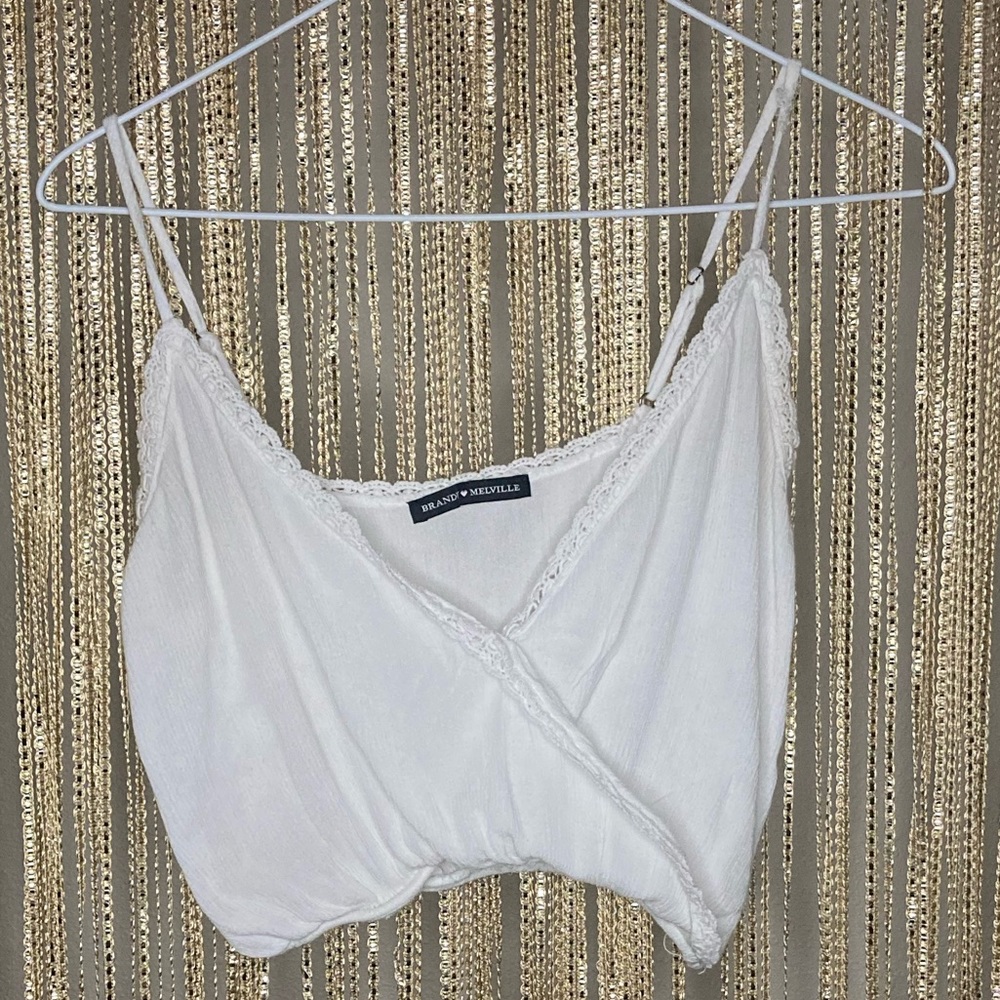 Brandy Melville off-white faux wrap spaghetti strap crop top
